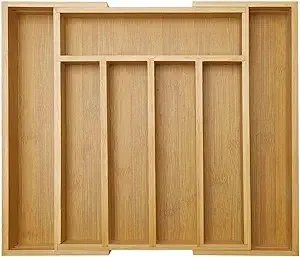 Natural bamboo expandable drawer organizer with adjustable compartments